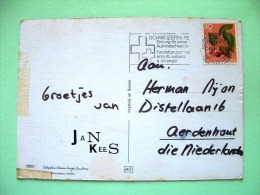Switzerland 1973 Postcard "multiview - Mountain Flag Lake Garden" To Holland - Fruits Cherries - Children Slogan - Briefe U. Dokumente