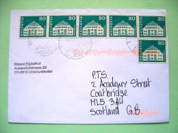 Switzerland 1986 Cover To Scotland U.K. - Houses Samedan (strip Of 5) - Brieven En Documenten