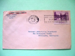 USA 1936 Cover Seattle To Bellingham - Mt. Rainier And Mirror Lake (with Plate Nummer) - Saving Bonds Slogan - Autres & Non Classés
