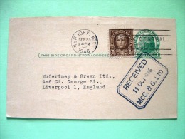 USA 1946 Pre Paid Postcard N.Y. To England - Jefferson - Nathan Hale (adress: McCartney In Liverpool) - Andere & Zonder Classificatie