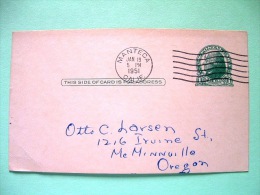 USA 1951 Pre Paid Postcard From Manteca (lard) To McMinnville - Jefferson - Other & Unclassified