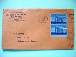 USA 1956 Cover Seattle To Galveston - Booker Washington Centennial - Cancer Slogan (1 Stamp Scratched) - Andere & Zonder Classificatie