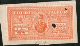 India Fiscal Jaipur State 4As King Man Singh Type10 KM103 Court Fee Revenue Stamp Inde Indien #  3985C - Jaipur