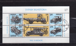 SWEDEN SVERIGE SVEZIA 1980 SWEDISH HISTORY CARS TRANSPORTS Motor Vehicle BLOCK SHEET BLOCCO FOGLIETTO BLOC FEUILLET USED - Blocchi & Foglietti