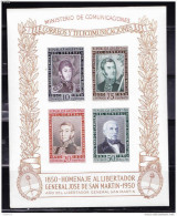 RO) 1950 ARGENTINA,TRIBUTE TO GENERAL SAN MARTIN LIBERATOR, SOUVENIR MNH - Unused Stamps