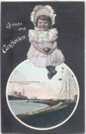 Gruss Aus CUXHAVEN Biedermeier Mädchen Signalstation Schnell Dampfer Deutschland 1.5.1913 Gelaufen - Cuxhaven