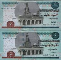 EGYPT / 5 POUNDS / 2 NOTES WITH DIFF. WMK / UNC. / 3 SCANS . - Egypte