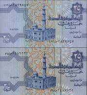 EGYPT / 25 PT / 2 NOTES WITH DIFFERENT WMK / UNC. / 3 SCANS . - Egypt