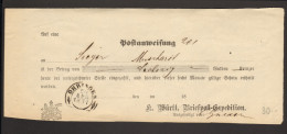 Württemberg Postschein Postanweisung Von 1871 Aus Öhringen Mit Steigbügelstempel - Lettres & Documents