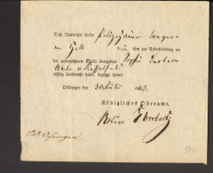 Württemberg Überstellungsbestätigung An Sophie Barbera V. Kesselfeld Von 1822 - Prephilately