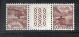 FRZ480B - SVIZZERA , 3 Linee Zigzag Linguellato : Due Nuance Del 10 Cent * Mint - Tête-bêche