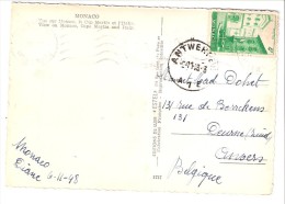 YT 310 4F Emeraude-Seul Sur Carte-postale-1948-Sur CP De Monaco -Cap Martin Et L'Italie (voir Scan) - Covers & Documents