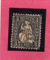 SWITZERLAND - SUISSE - SCHWEIZ - SVIZZERA 1862 HELVETIA CENT. 3 BLACK USATO USED - Usati