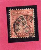 SWITZERLAND - SUISSE - SCHWEIZ - SVIZZERA 1862 HELVETIA CENT. 30 VERMILION USATO USED - Used Stamps