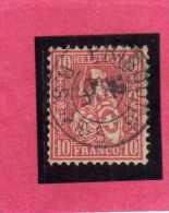 SWITZERLAND - SUISSE - SCHWEIZ - SVIZZERA 1867 1868 HELVETIA CENT. 10 CARMINE USATO USED - Gebruikt