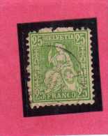 SWITZERLAND - SUISSE - SCHWEIZ - SVIZZERA 1867 1868 HELVETIA CENT. 25 BLUE GREEN USATO USED - Used Stamps