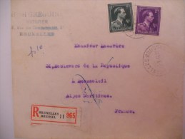 Belgique Lettre Recommande De Bruxelles 1946 Pour Beausoleil , Sur Une Carte Routiere - Covers & Documents