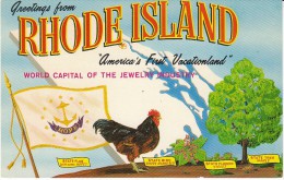 Rhode Island, State Map Flag Bird C1960s Vintage Postcard - Other & Unclassified