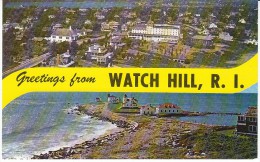 Watch Hill Rhode Island, Lighthouse & Coast Guard Station, View Of Town, C1950s/60s Vintage Postcard - Other & Unclassified