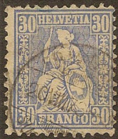 SWITZERLAND 1862 30c Blue SG 65a U #CM831 - Oblitérés