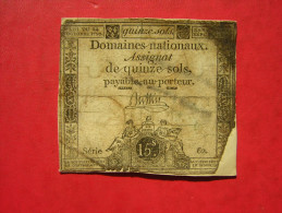 DOMAINES NATIONAUX  ASSIGNAT DE CINQUANTE SOLS PAYABLE AU PORTEUR  SERIE 62  15 S LOI DU 24 OCTOBRE 1792 - Assignats & Mandats Territoriaux