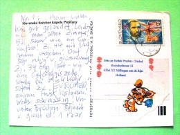 Slovakia 1995 Postcard "Piestany - Flowers - Statue" To Holand - Bathyl - Inventor - Helicopter ? - Cartas & Documentos