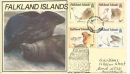 Falkland Islands .(Lion De Mer,élephant De Mer Austral,otarie à Crinière,etc)  Yv.nr 476/79 Lettre Adressée En Australie - Fauna Antártica