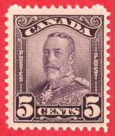 Canada #  153 - 5 Cents  - Mint N/H - Dated  1928-29 - King  V "Scroll" Issue /  Roi George V Émission "Rouleau" - Unused Stamps