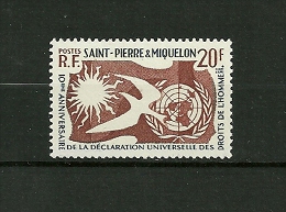 St.P. Et MIQUELON 1958 10ème Anniv.déclaration Des Droits De L´Homme  N°358   Neuf Avec Trace De Charnière - Unused Stamps
