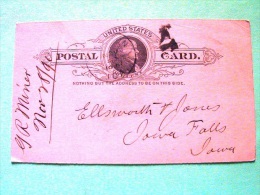 USA 1890 Pre Paid Postcard To Iowa Falls - Covers & Documents