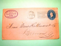 USA 1892 Front Of Pre Paid Cover Lynchburg VA To Bremen Germany - Franklin - Tobacco Dealer - Covers & Documents