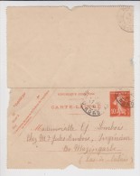 CARTE LETTRE ROISEL MAZINGARBE 16 Octobre 1910 - SEMEUSE 10 Centimes - 2 Scans - - Cartoline-lettere