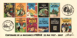 FRANCE 2007 N°10 Albums Fictifs + 2 Cachets Premier Jour FDC TINTIN KUIFJE TIM HERGE GUEBWILLER - Hergé