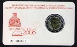 SLOVENIJA SLOVENIA BI-METALLIC COMMEMORATIVE  2 EUR 2008 PRIMOZ TRUBAR PROOF COIN CARD - Slowenien