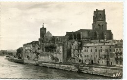 CPSM 30 PONT SAINT ESPRIT L EGLISE VUE DU PONT QUAI DU RHONE - Pont-Saint-Esprit