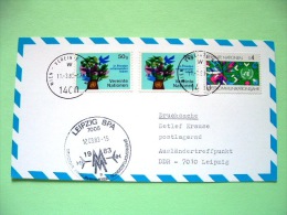 United Nations - Vienna 1983 First Flight Leipzig Cancel On Postcard - Bird And Tree - Communication Year - Covers & Documents