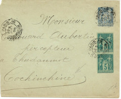 LBL28 - FRANCE EP ENVELOPPE SAGE 15c + COMPL.TS PARIS / THUDANNOT ( COCHINCHINE) JUIN 1896 - Enveloppes Types Et TSC (avant 1995)