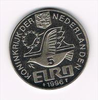 ¨¨ NEDERLAND  HERDENKINGSMUNT  WILLEM BARENTSZ  NOVA ZEMBLA  5 EURO 1996 - Pièces écrasées (Elongated Coins)