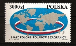 Pologne Polska 1992 N° 3191 ** Congrès Mondial, Polonais, Planisphère, Ruban, Diaspora, Nation - Unused Stamps