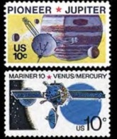 1975 USA Space Stamps #1556-57 Pioneer Jupiter Mariner 10 Venus Mercury Telecom - United States