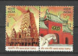 INDIA, 2008, India China Relationship, (Joint Issue), Buddhist Temples,  MNH, (**) - Neufs