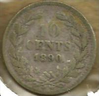 NERTHERLANDS 10 CENTS WREATH FRONT KING HEAD BACK 1890 AG SILVER KM80  AF READ DESCRIPTION CAREFULLY !!! - 1849-1890: Willem III.