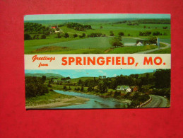 CPSM   ETATS UNIS  GREETINGS SPRINGFIELD MO    MULTI VUES     VOYAGEE 197?  TIMBRE AVIATION - Springfield