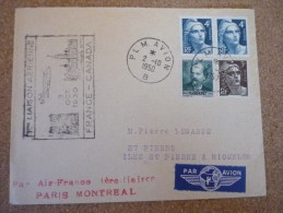 Première Liaison Aérienne France Canada 2/10/1950 - Erst- U. Sonderflugbriefe