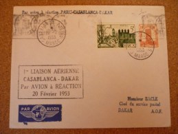 Première Liaison Casablanca Dakar Par Avion à Réaction 20/02/1953 - First Flight Covers