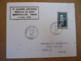 Premiere Liaison Postale Aérienne De Nuit Montpellier Paris 4/05/1953 2 - First Flight Covers