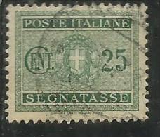 ITALIA REGNO ITALY KINGDOM 1934 SEGNATASSE TAXES DUE TASSE STEMMA CON FASCI COAT OF ARMS CENT. 25 USATO USED - Portomarken