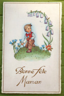 Cp Litho Illustrateur Lore H Hummel Fete Maman Enfant Garcon Sous Grandes Fleurs Clochettes Campanule 1956 Vosges - Hummel