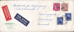 Belgium Par Avion Per Vliegtuig & EXPRES Spoedbestelling Labels HANSANA, BRUXELLES 1946 Cover Lettre Film Festival Stamp - Covers & Documents
