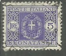 ITALY KINGDOM ITALIA REGNO LUOGOTENENZA 1945 TASSE TAXES DUE SEGNATASSE RUOTA LIRE 5 TIMBRATO USED - Portomarken